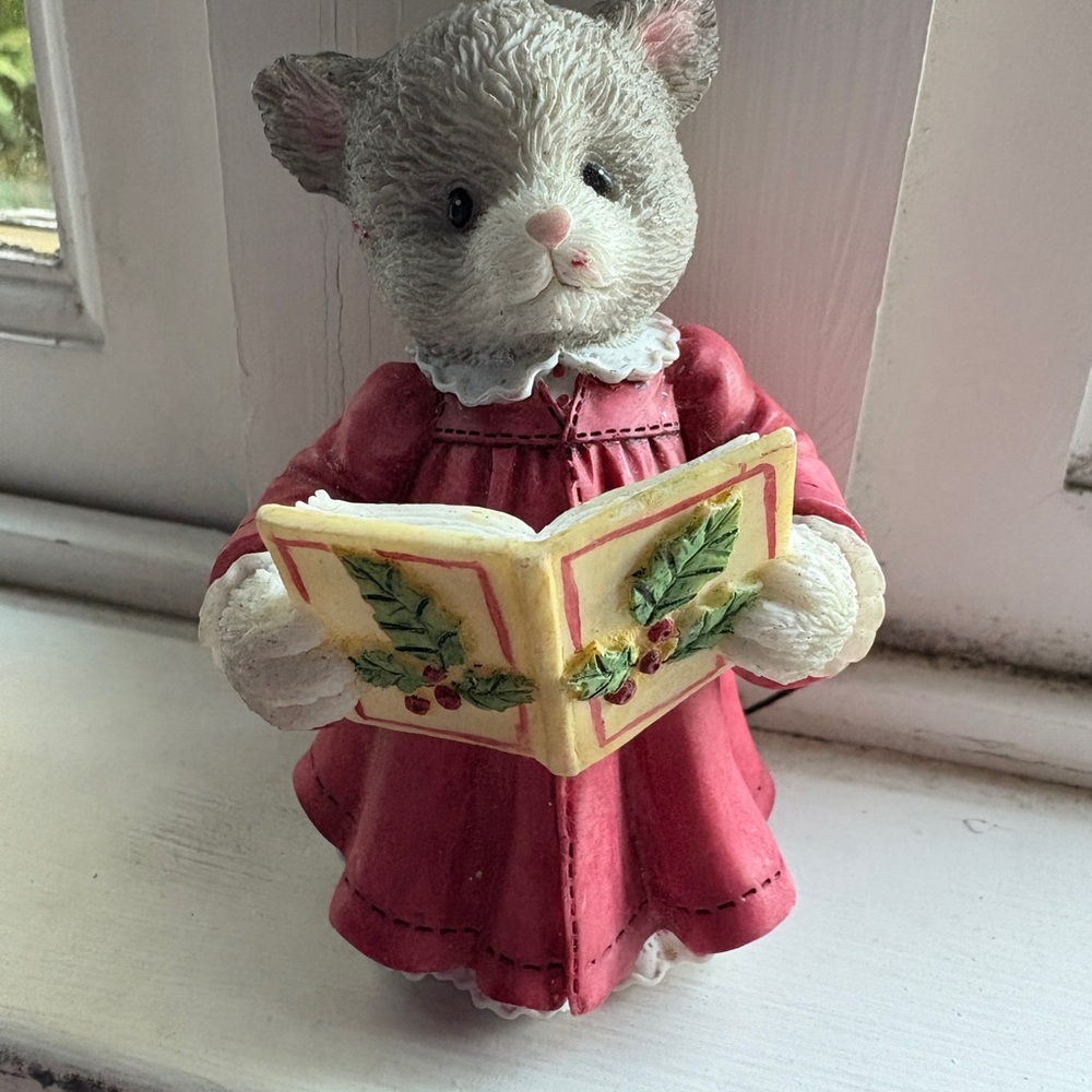 Adorable 1998 Mary Rhyner-Nadia Cat Figurine in Red Dress, Branded 8MM079